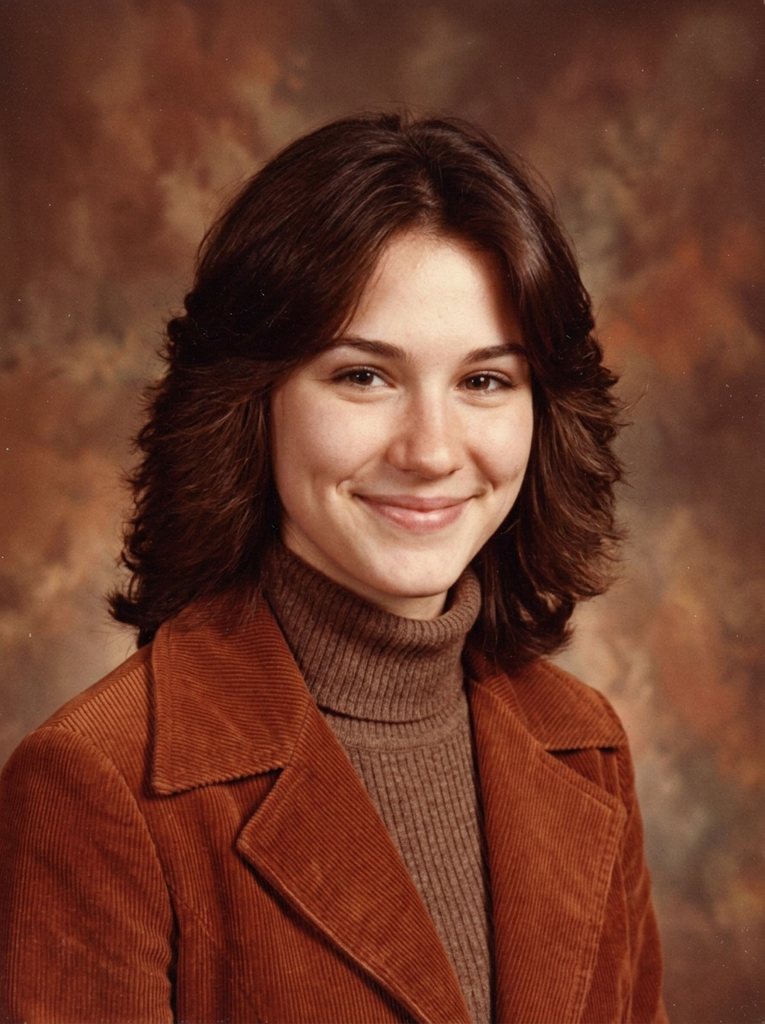 AI yearbook photo in 1970s style